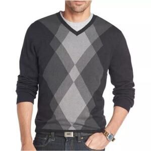 Van Heusen Mens Argyle Grey V Neck Pull Over Sweater Size S‎
